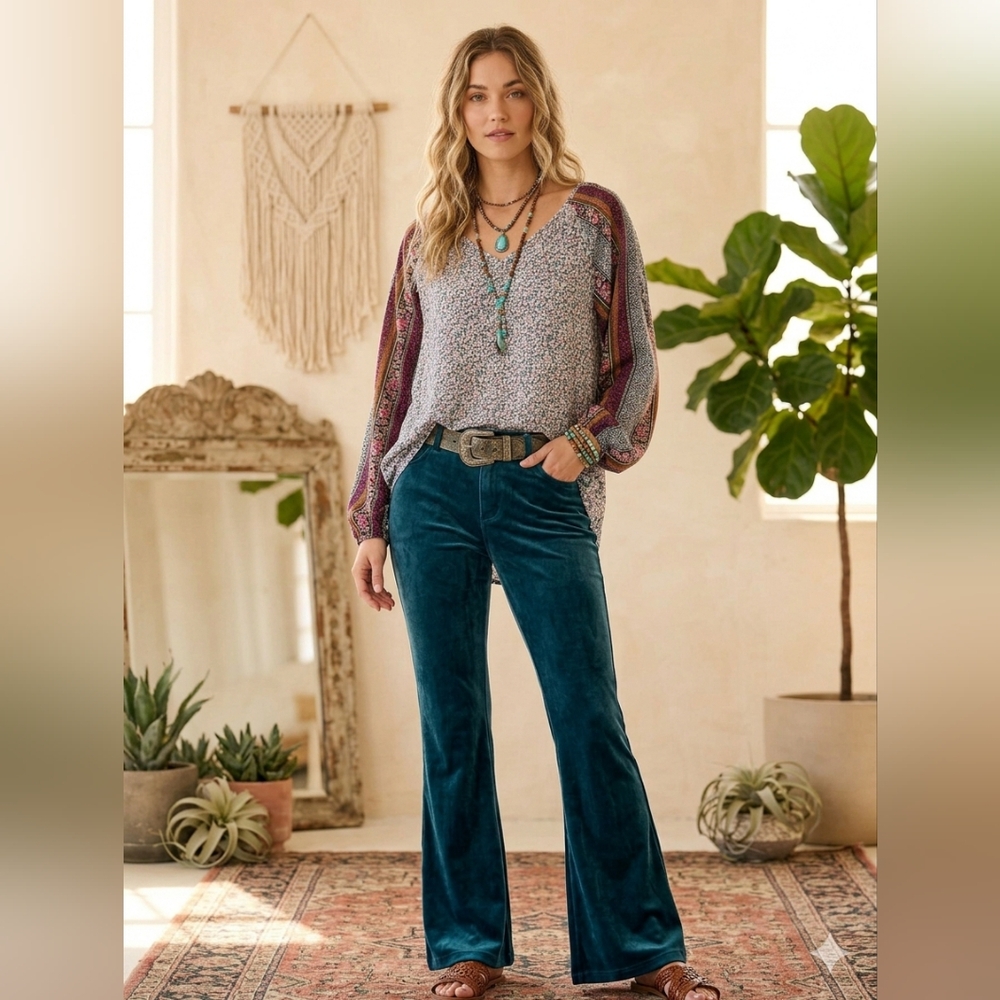 Umgee Multicolor Floral V-Neck Blouse
